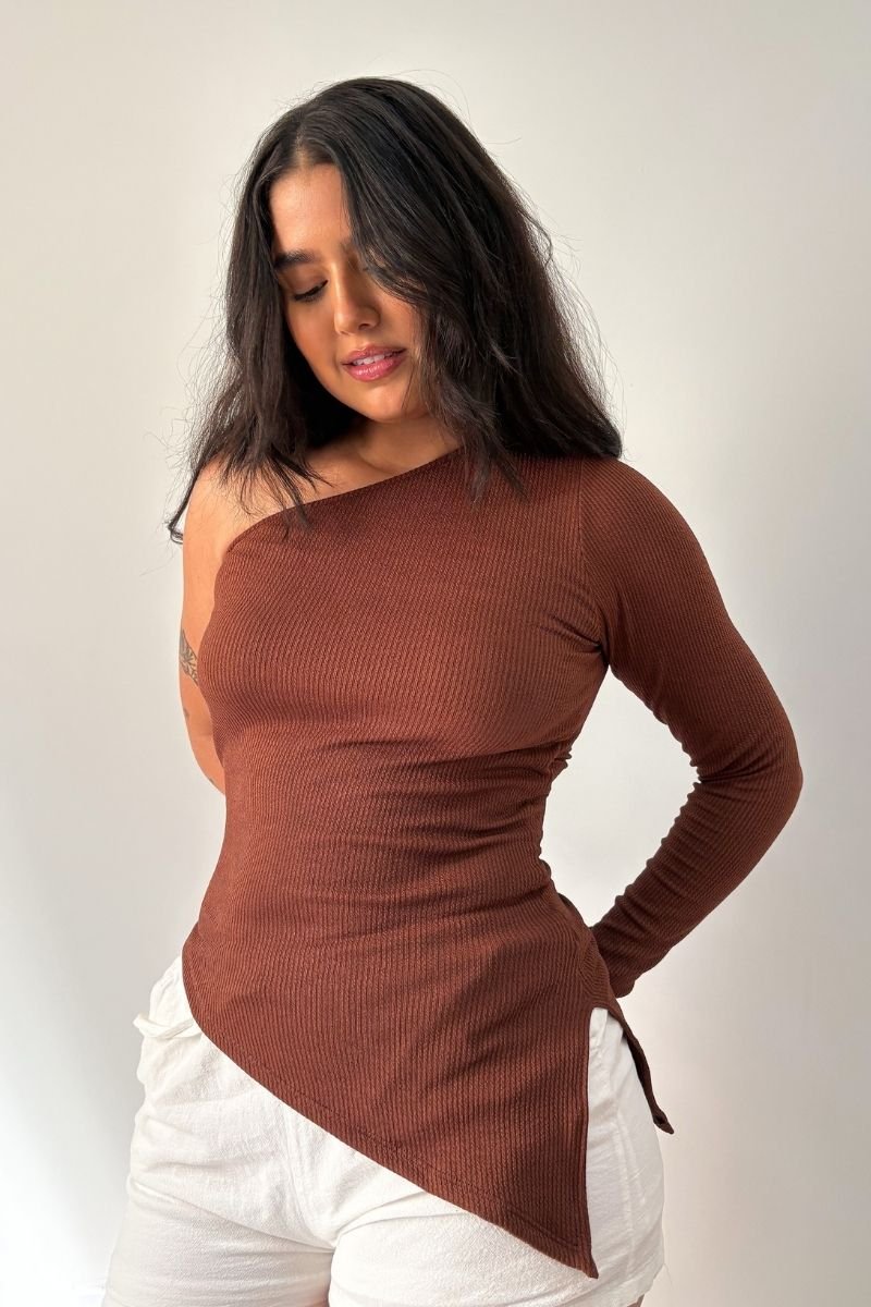 Blusa Alongada Nula Manga Chocolate