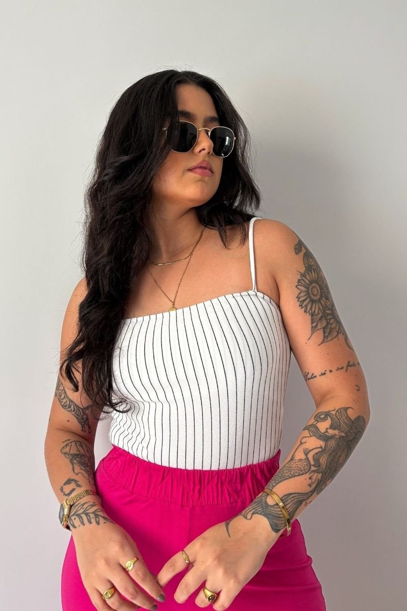 Body Minimal Listras Branco e Preto