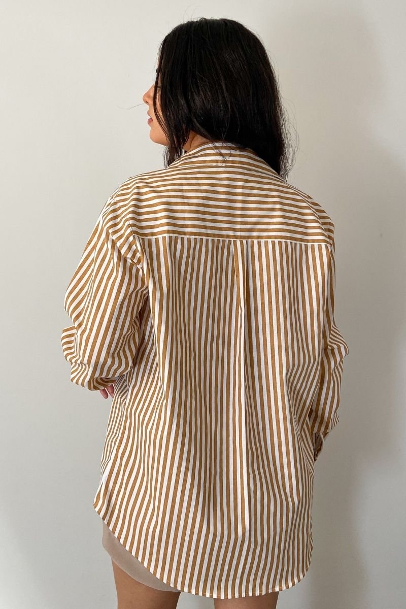 Camisa Máxi Conforto Listras Branco e Amarelo Mel