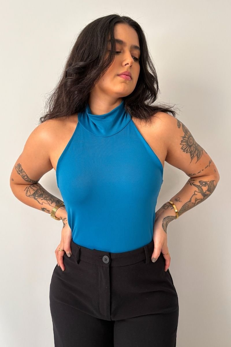 Body Gola Alta Azul Cerúleo