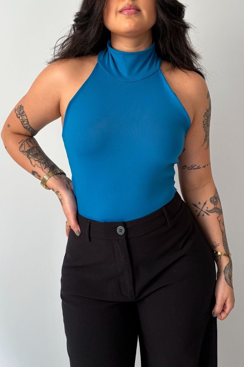 Body Gola Alta Azul Cerúleo