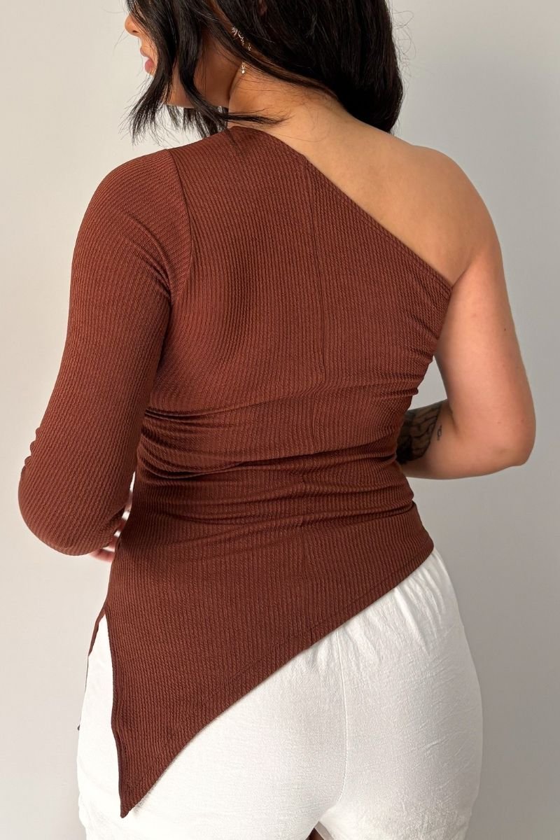 Blusa Alongada Nula Manga Chocolate