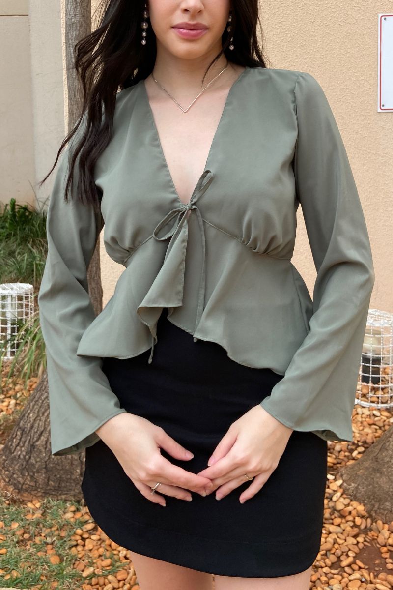 Blusa Leve Decote V Oliva