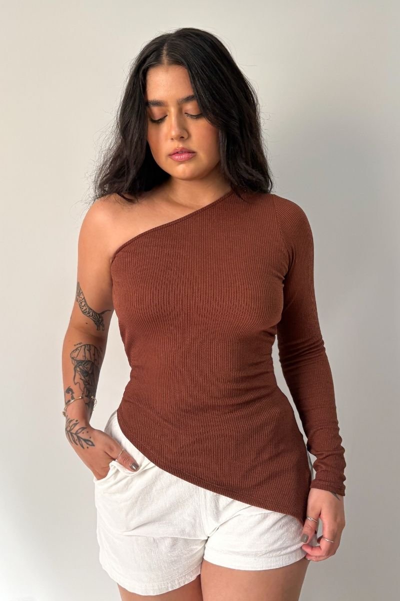 Blusa Alongada Nula Manga Chocolate