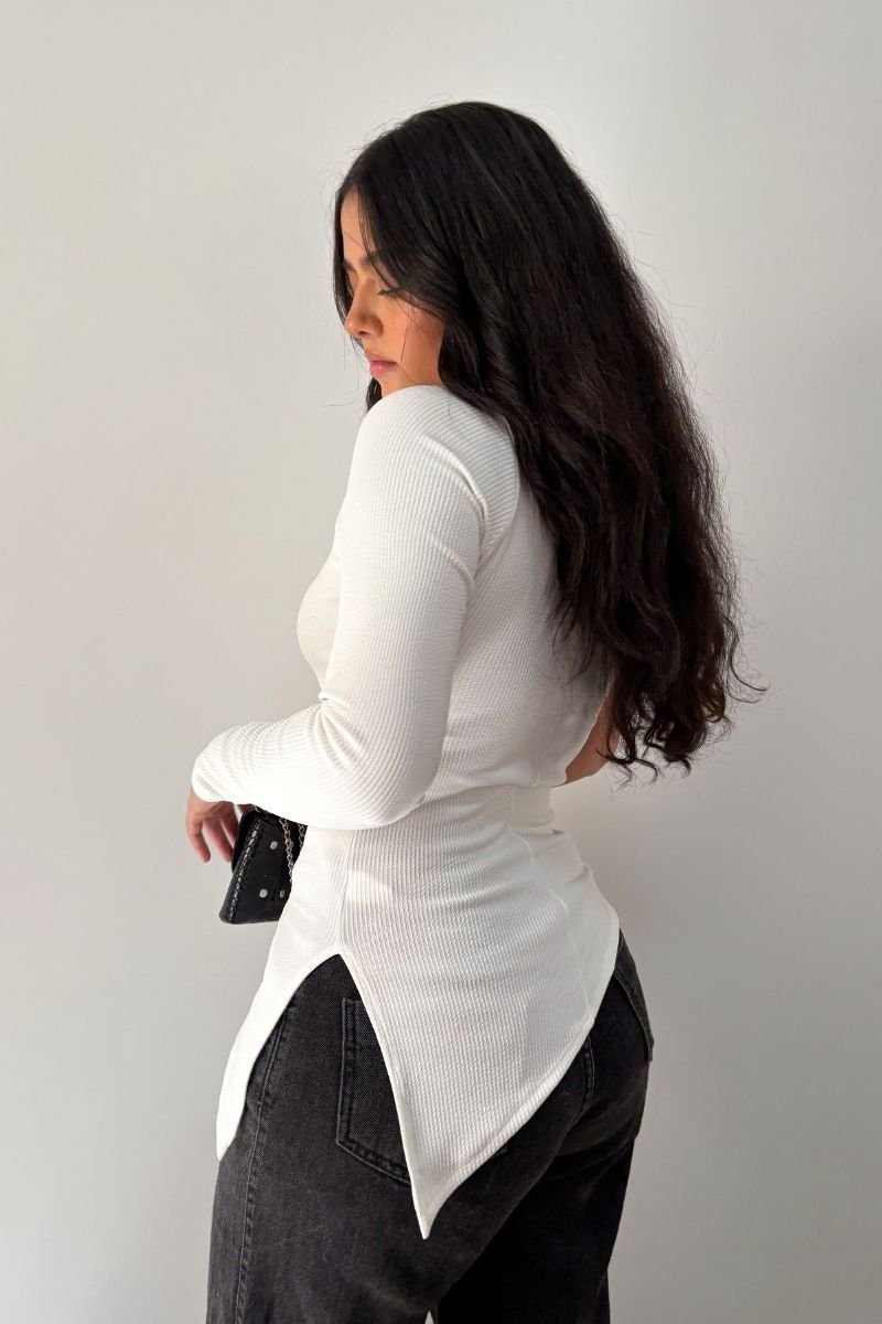 Blusa Alongada Nula Manga Off-white