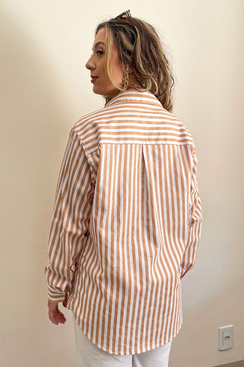 Camisa Máxi Conforto Listras Branco e Amarelo Mel