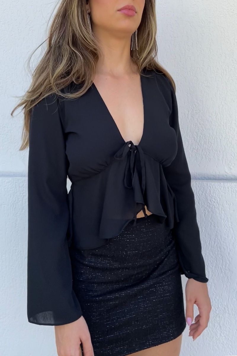 Blusa Leve Decote V Preta