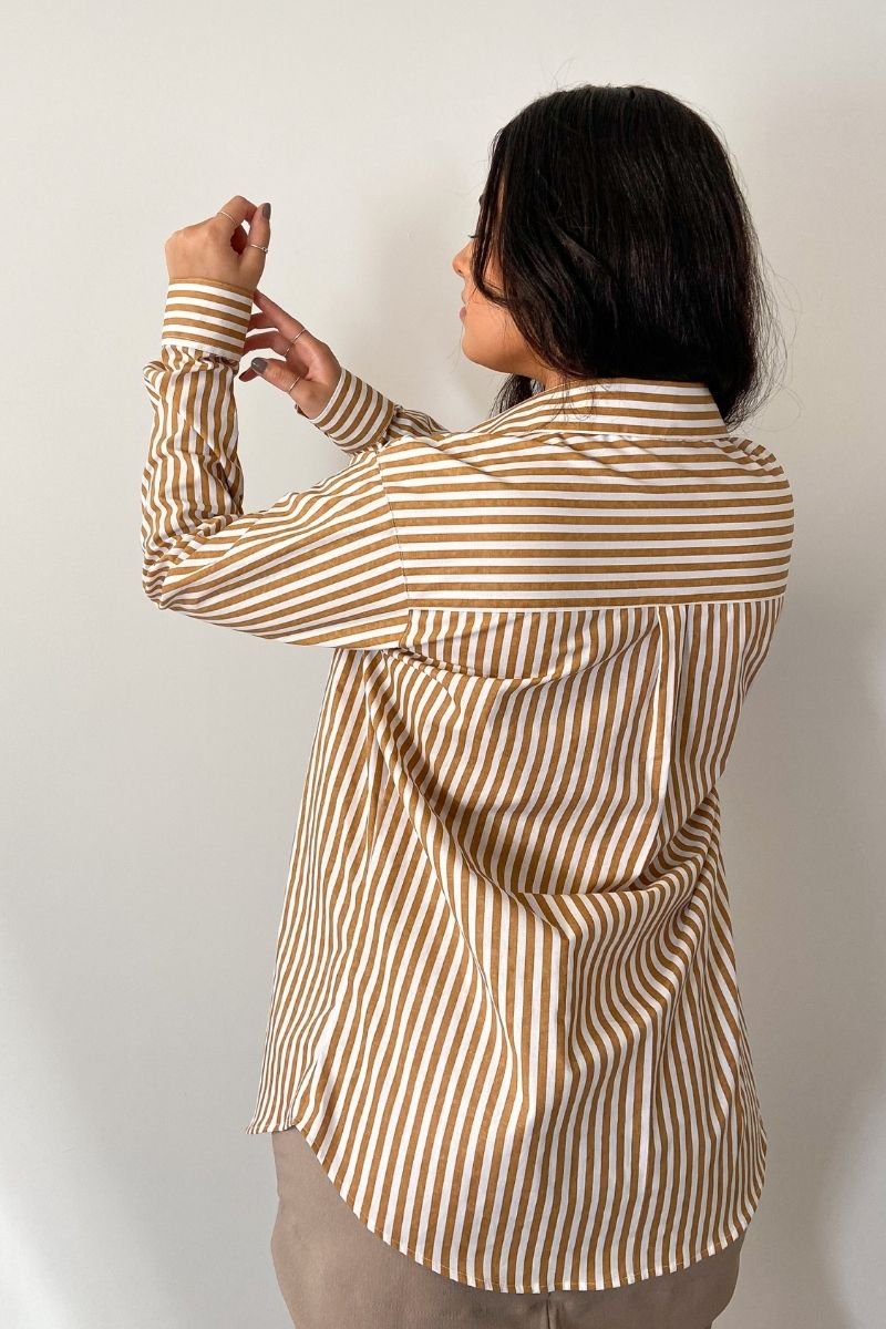 Camisa Máxi Conforto Listras Branco e Amarelo Mel