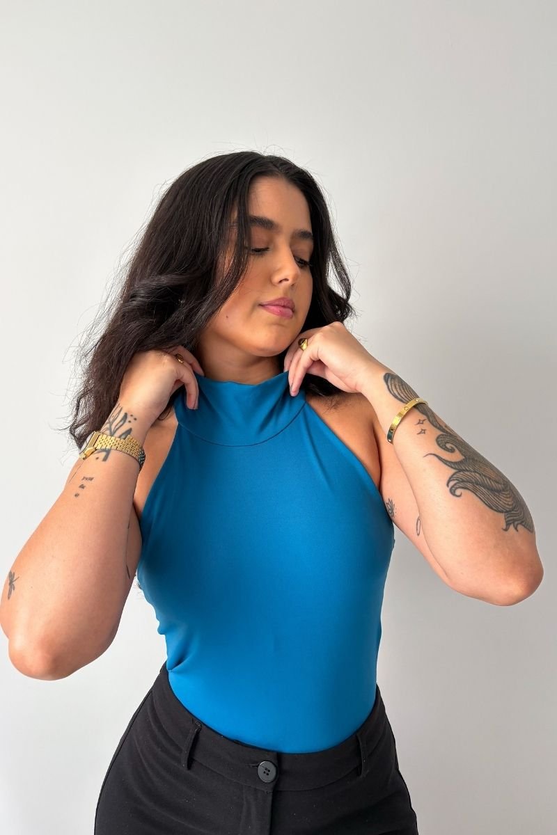 Body Gola Alta Azul Cerúleo
