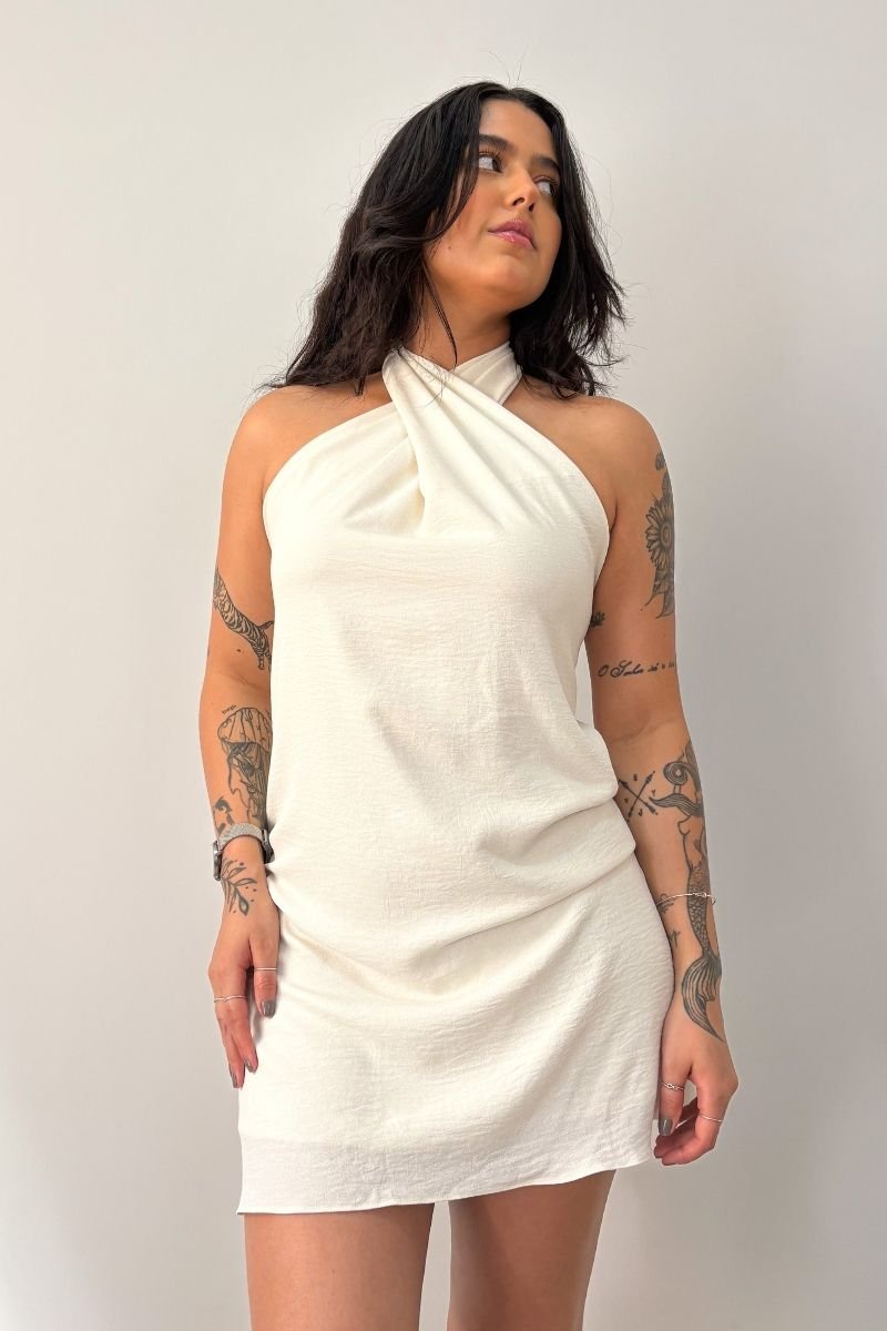 Vestido Athena Shine 4 em 1 Off-white Curto
