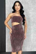 Vestido Midi Assimétrico Lurex Rosa
