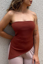 Blusa Alongada Decote Reto Canela