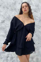 Vestido Vênus Decote V e Camadas Preto + Short