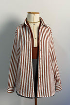 Camisa Máxi Conforto Listras Branco e Marrom