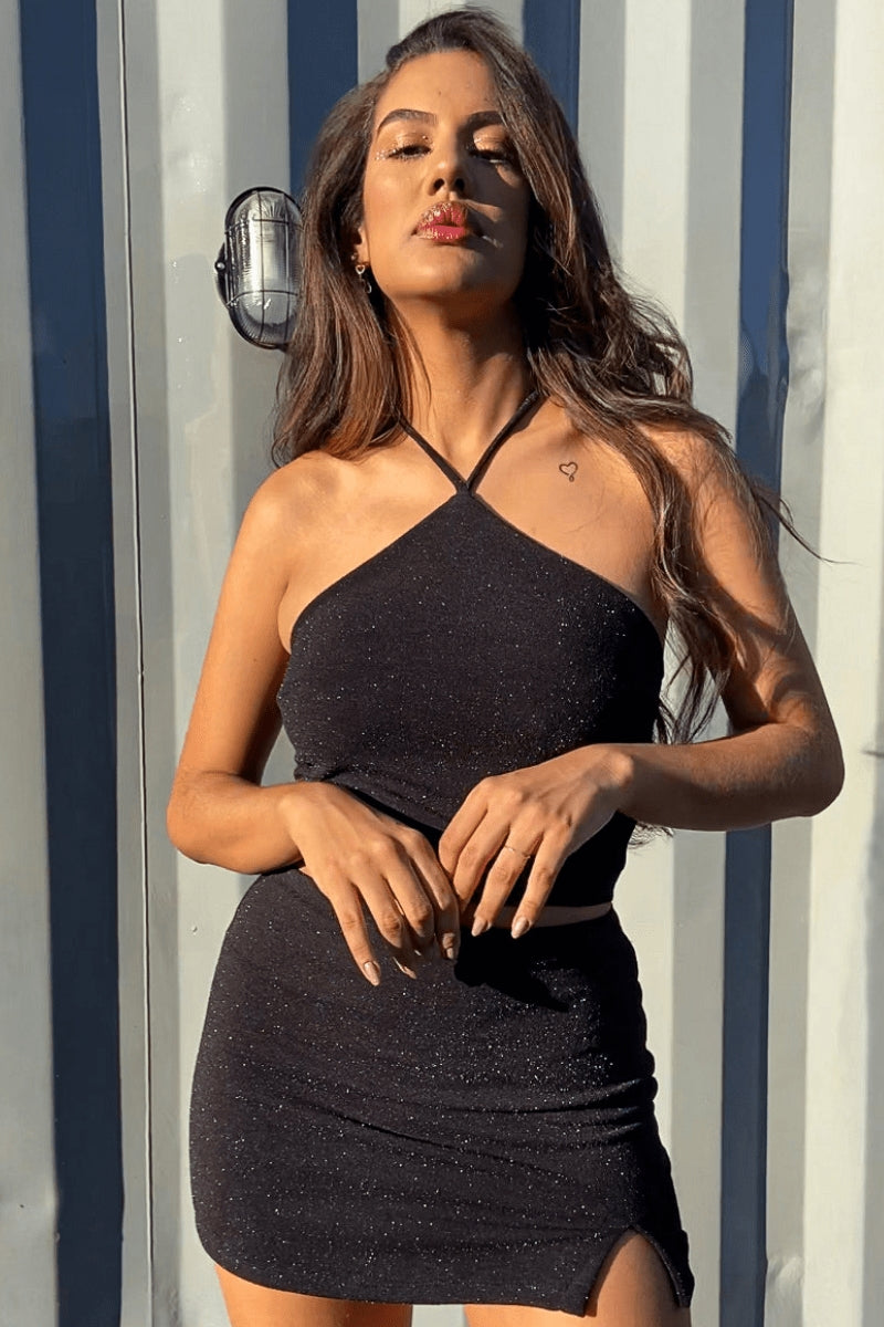 Top Decote Triângulo Lurex Preto