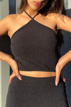 Top Decote Triângulo Lurex Preto