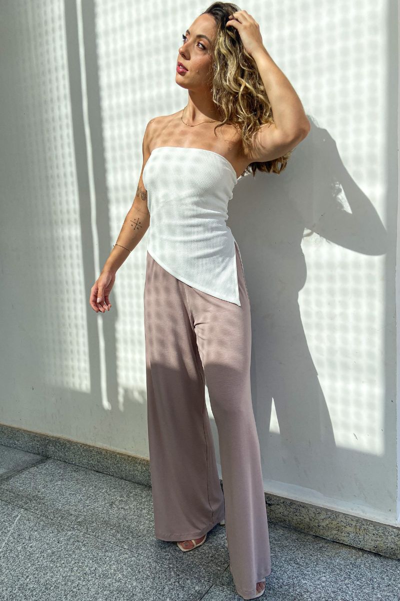 Blusa Alongada Decote Reto Off-white