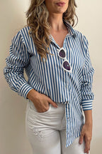 Camisa Máxi Conforto Listras Branco e Azul