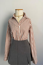 Camisa Máxi Conforto Listras Branco e Marrom