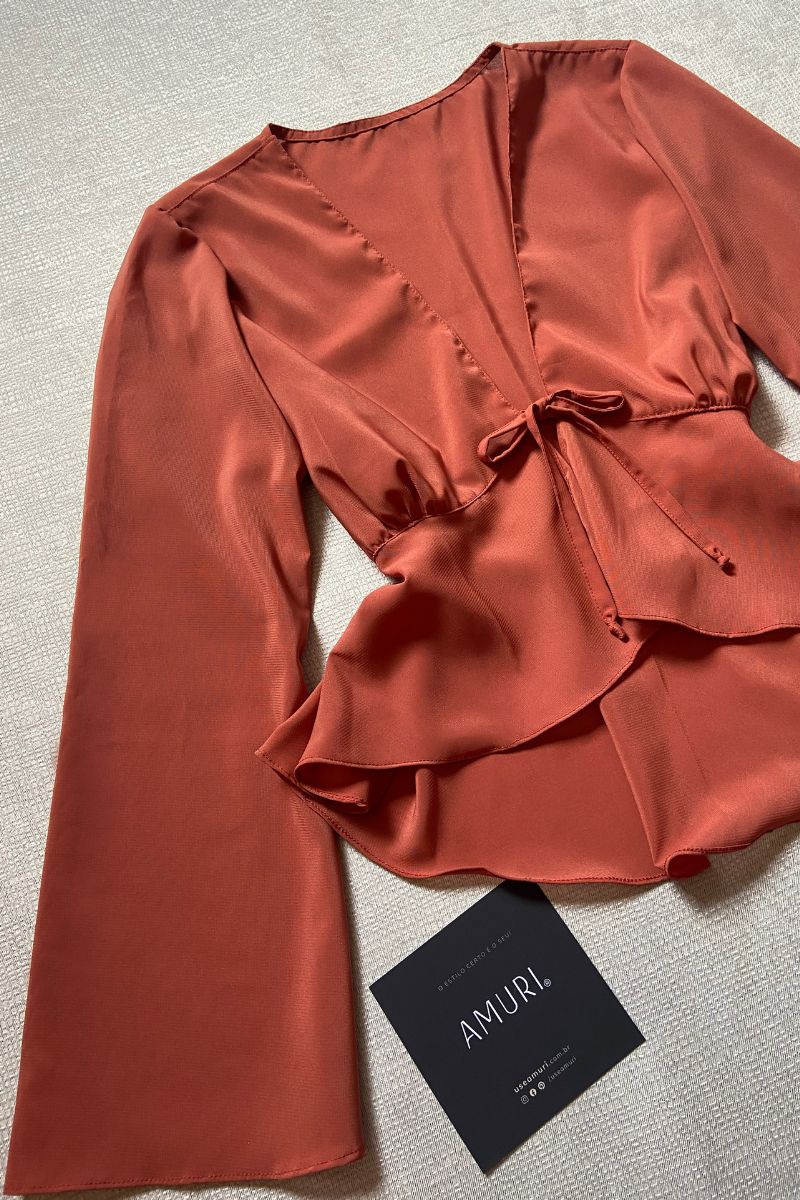 Blusa Leve Decote V Terracota