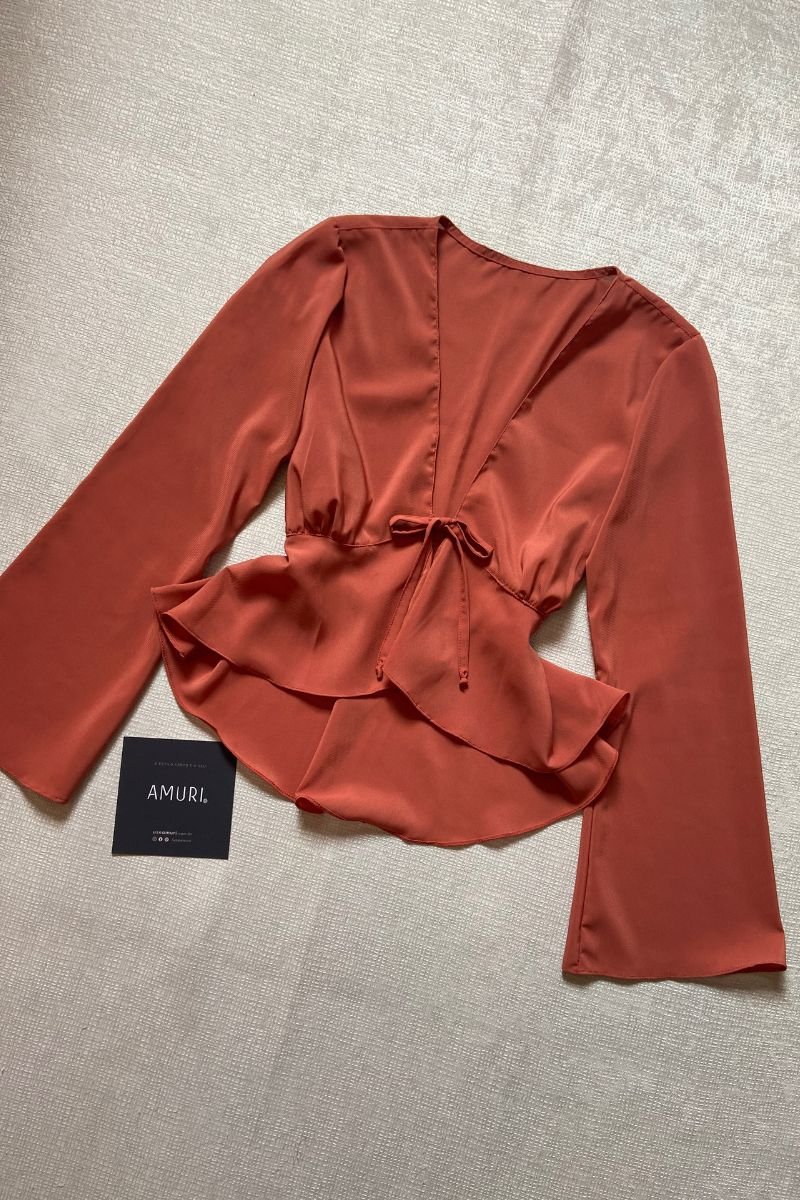 Blusa Leve Decote V Terracota