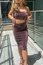 Vestido Midi Assimétrico Lurex Rosa