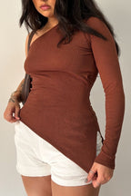 Blusa Alongada Nula Manga Chocolate