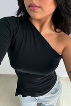 Blusa Alongada Nula Manga Preta
