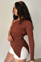 Blusa Alongada Nula Manga Chocolate