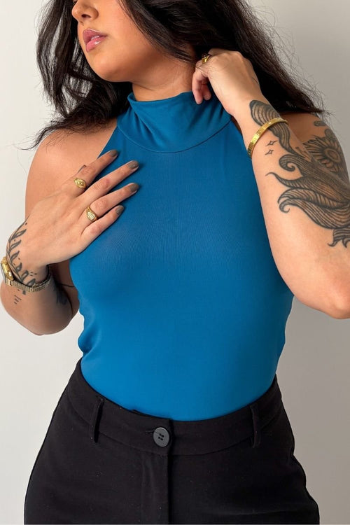 Body Gola Alta Azul Cerúleo