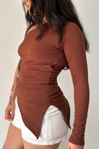 Blusa Alongada Nula Manga Chocolate