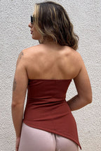 Blusa Alongada Decote Reto Canela