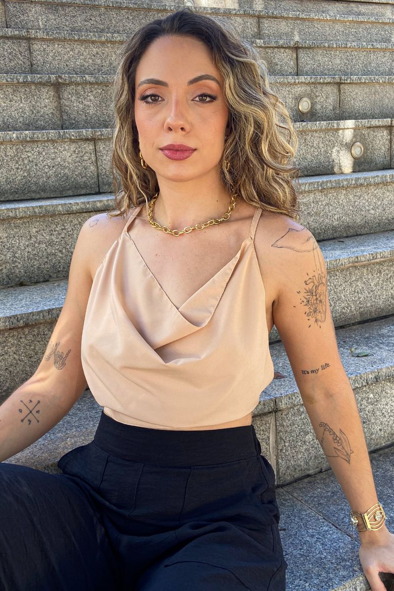 Cropped Drapeado Areia