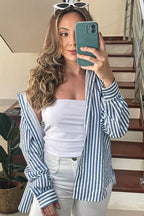 Camisa Máxi Conforto Listras Branco e Azul