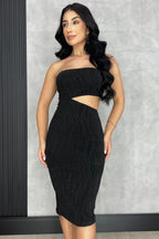 Vestido Midi Assimétrico Lurex Preto